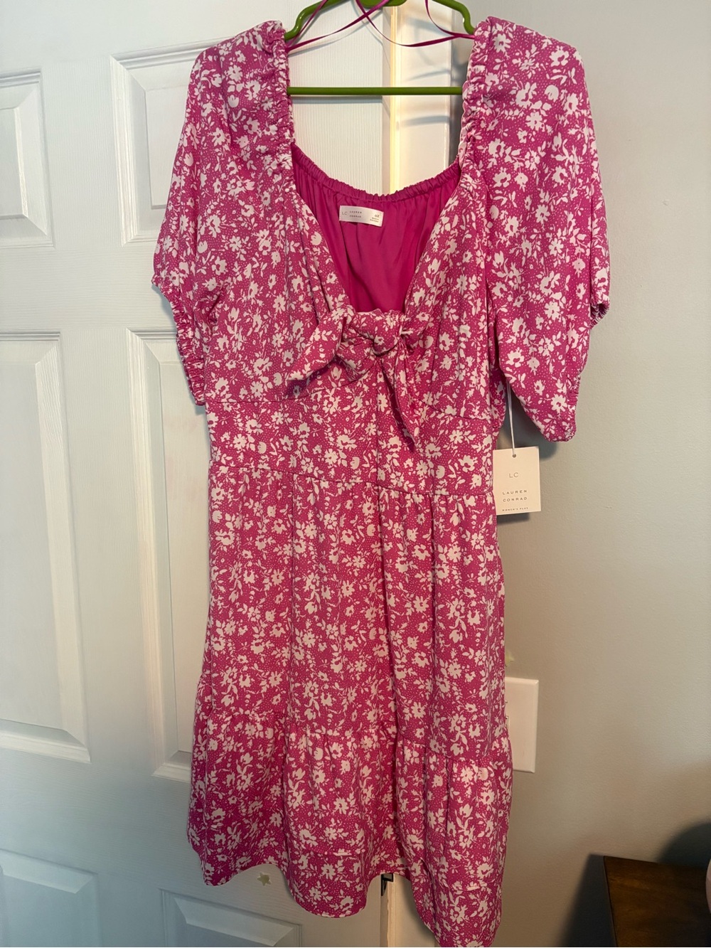 LC Lauren Conrad Pink Floral Tie-Front Casual Dress